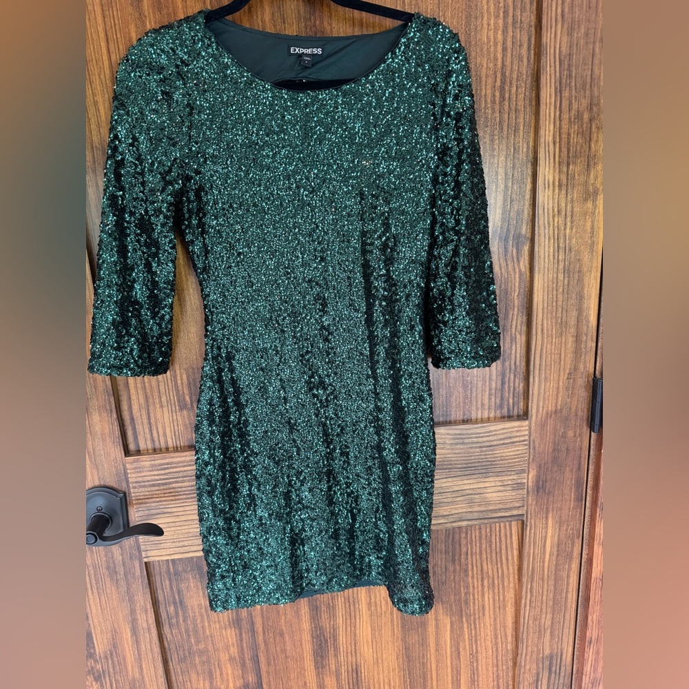 Express Emerald Sequin Long Sleeve Dress